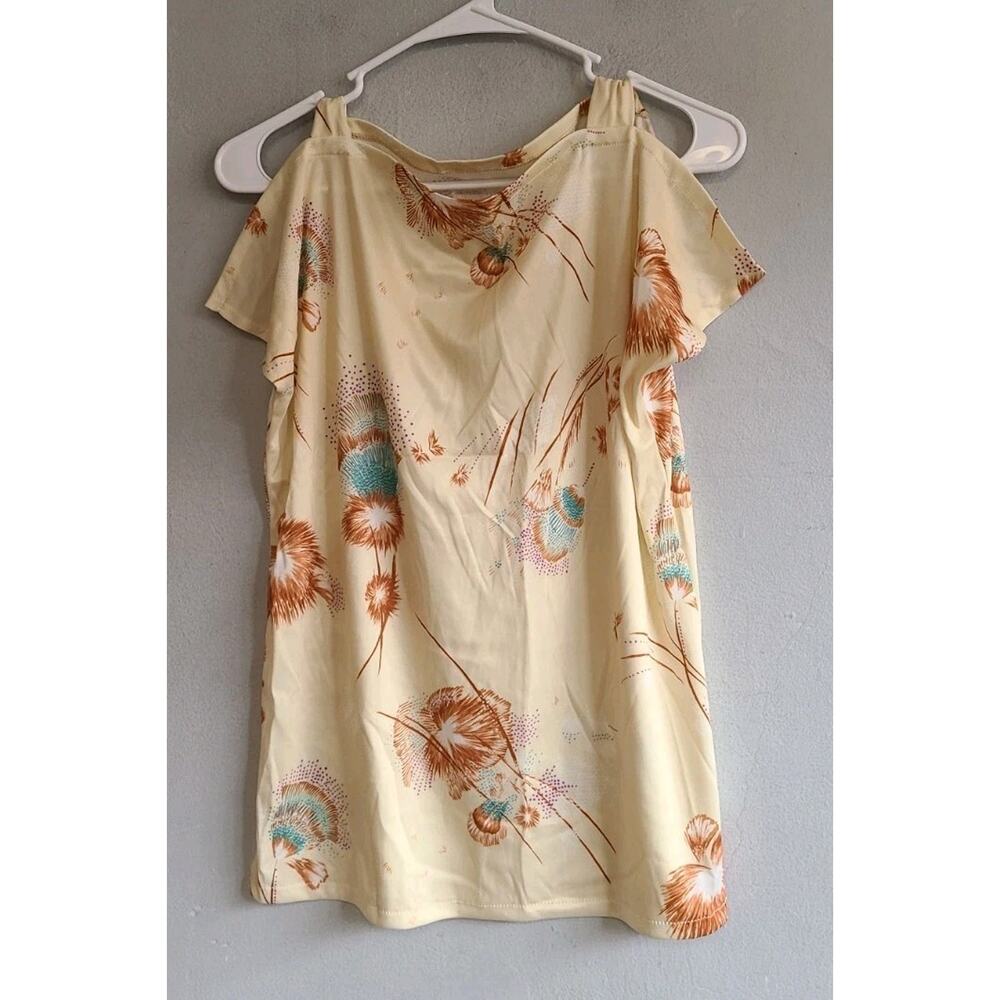 Vintage 1970s women's large pillowcase tank top shirt cream floral handmade
